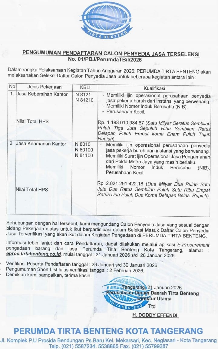 PENDAFTARAN CALON PENYEDIA JASA TAHUN ANGGARAN 2026