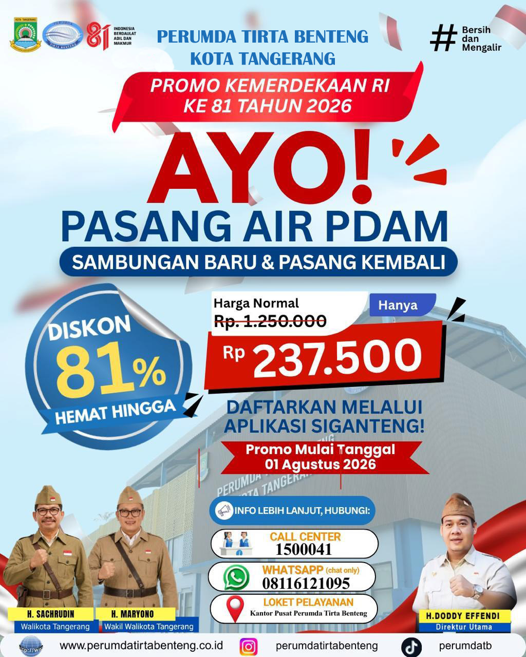 Program HUT Kemerdekaan Republik Indonesia ke-81, Perumda Tirta Benteng Kota Tangerang Menghadirkan PROMO SEPESIAL KEMERDEKAAN
