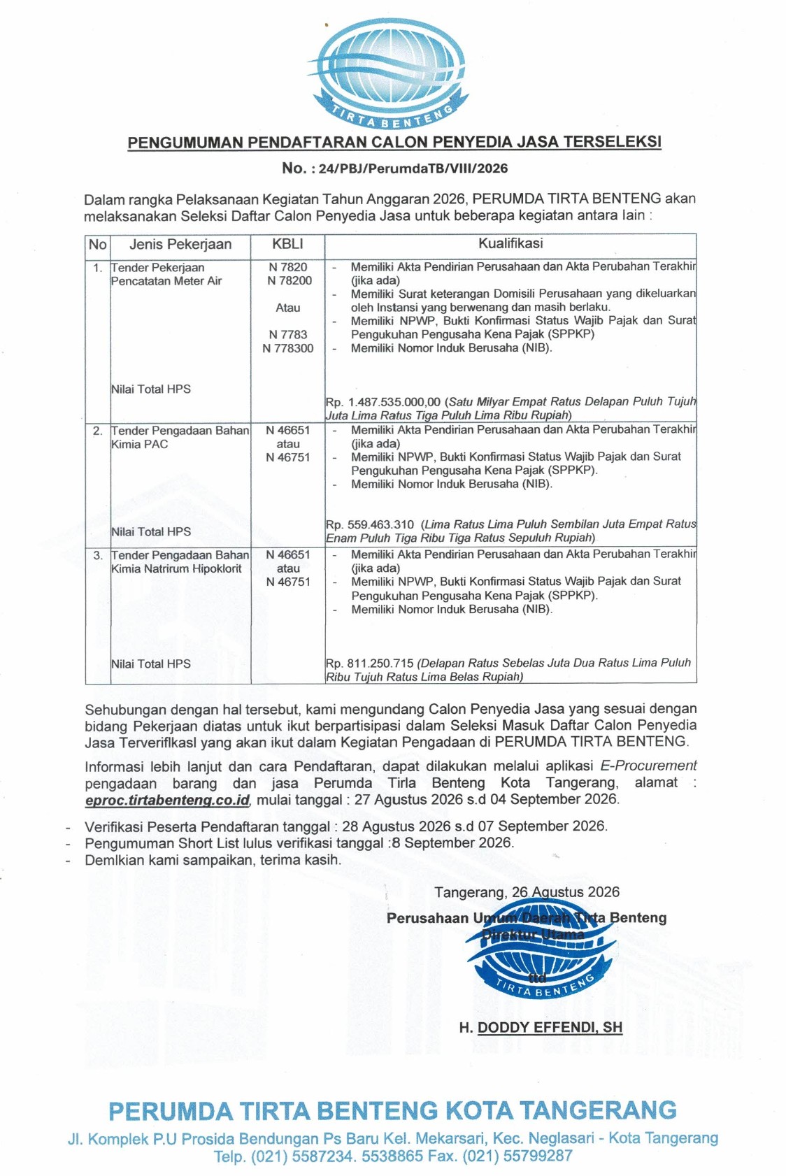 Pengumuman Pendaftaran Calon Penyedia Jasa